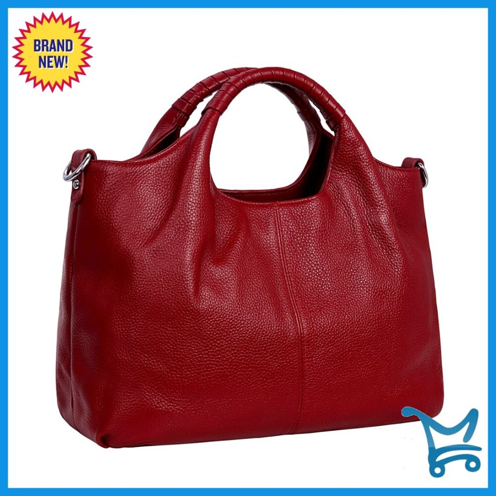 Genuine Leather Tote Satchel Crossbody Bag With Top Handle And Multiple Pockets